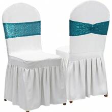Gold Sequin Chair Sashes With Bow For Folding Chairs, Party Wedding Reception Decorations, 20 PCS - Teal - View 2