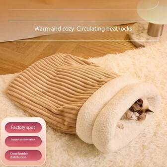 Winter Sleeping Bag Cat Nest, Half-Enclosed Dog Kennel Tunnel, Warm Pet Bed, Japanese Style Simple Pet Bed