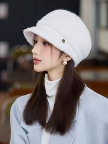 1pc Women's Autumn/Winter New Large Brim Solid Color Bucket Hat, Warm Church Hat, Thick Golf Hat, Equestrian Hat, Breathable Baseball Cap, Painter Hat, Elegant Lady Style Brimmed Hat, Washable, Excellent Warmth, Beret Suitable For Autumn/Winter Daily Wear, Walking, Shopping Accessories For Winter - MM2582 - View 2