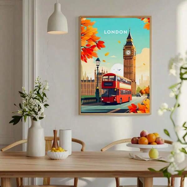 1 لوحة كنفاس مطبوعة بصورة برج بيج بن والمعالم السياحية في لندن، بدون إطار، لوحة جدارية، مطبوعات لديكور الحائط، مناسبة لديكور الحمام والغرفة والمنزل والمطبخ والمكتب - هدية مثالية لعيد الحب والسنة الجديدة والمنزل الجديد - بدون إطار