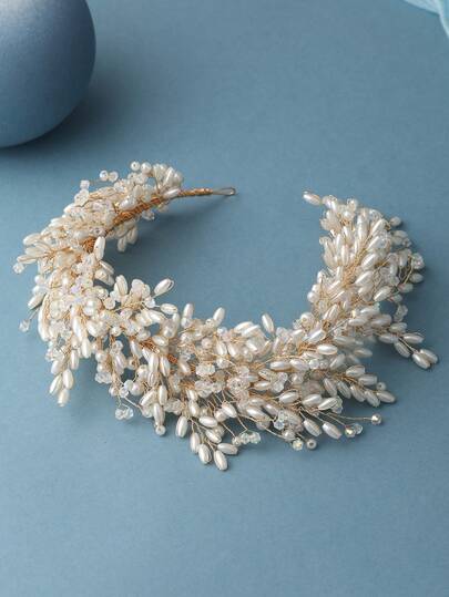 1 pieza Diadema elegante de mujer con perlas falsas y cristales, adecuada para bodas, actuaciones, fiestas, accesorios de vestidos de noche, accesorios del Día de San Valentín