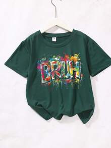 Camisetas de cuello redondo con estampado de lema para niños preadolescentes, camiseta casual de primavera y verano, tops suaves