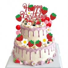 DStrawberry Cake Decorations Strawberry Party Decorations Strawberry Birthday Decorations - 如圖 - 查看 2