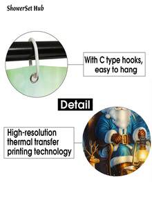 Christmas Decorations1/3/4pcs Santa Claus In The Snowy Forest Shower Curtain Bathroom Set,Poinsettia Reindeer Print Waterproof And Wear-Resistant Accessories,With 12 Hooks - Includes Toilet Seat Cover, Bath Mats, And Rugs Polyester Fabric - Washable - Perfect For Holiday Decor,Home/Bedroom/House/Western/Winter Decor