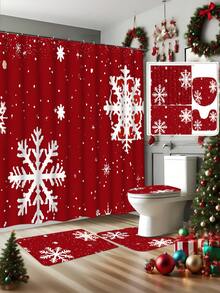 Juego de 3 alfombras de baño navideñas, hechas a máquina en franela, con 1 cm de espesor de esponja, alfombra de baño rectangular antideslizante de poliéster con estampado de copos de nieve, lavable, tejido plano, tela no tejida, con respaldo de PVC, 600 g/m² - Multicolor - Ver 4