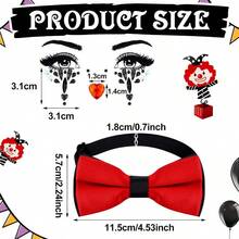 Dingion 4 Pcs Halloween Clown Accessories For Women Includes Hair Clip On Puff Buns Jewel Rhinestone Stickers Clown Bowtie