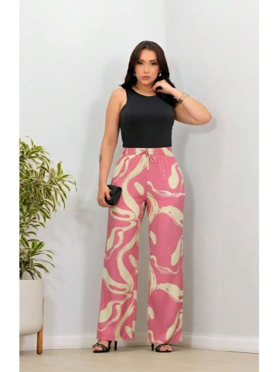 DUNA Fabric Pants With Lining, Pocket And Elastic Waist - 粉色 - 查看 1