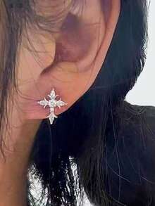 1 Pair Sparkling Cross Stud Earrings For Women, Retro Sweet & Chic Design, Suitable For Daily Commute/Dates