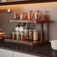 1pc Vintage Wooden Desktop Storage Rack, Dual-Layer Organizer, High-End Multi-Purpose Shelving Unit For Tea Cups, Coffee Mugs, Kitchen Spice Rack, Bathroom Cosmetic Organizer, Home Decor Display Shelf For Kitchen, Bathroom, Entryway, Vanity, Office, Living Room