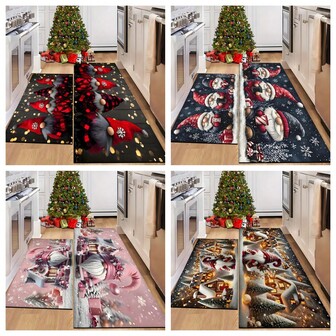 Zerbino con stampa di gnomi natalizi - realizzato in poliestere, tappetino assorbente per ingresso, cucina, soggiorno, camera da letto, bagno, decorazione per la casa - tema natalizio, lavabile, tappeto rettangolare