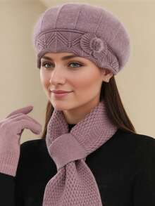 Set de 2 piezas Sombrero y bufanda de cuello versátil para mujer, cálido en invierno, adecuado para ejercicio, accesorio de invierno, regalo de San Valentín para madres de mediana edad y ancianas - Multicolor - Ver 6