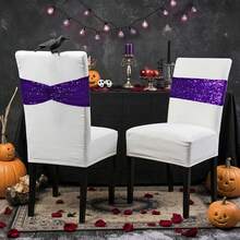 Gold Sequin Chair Sashes With Bow For Folding Chairs, Party Wedding Reception Decorations, 20 PCS - Purple - View 6