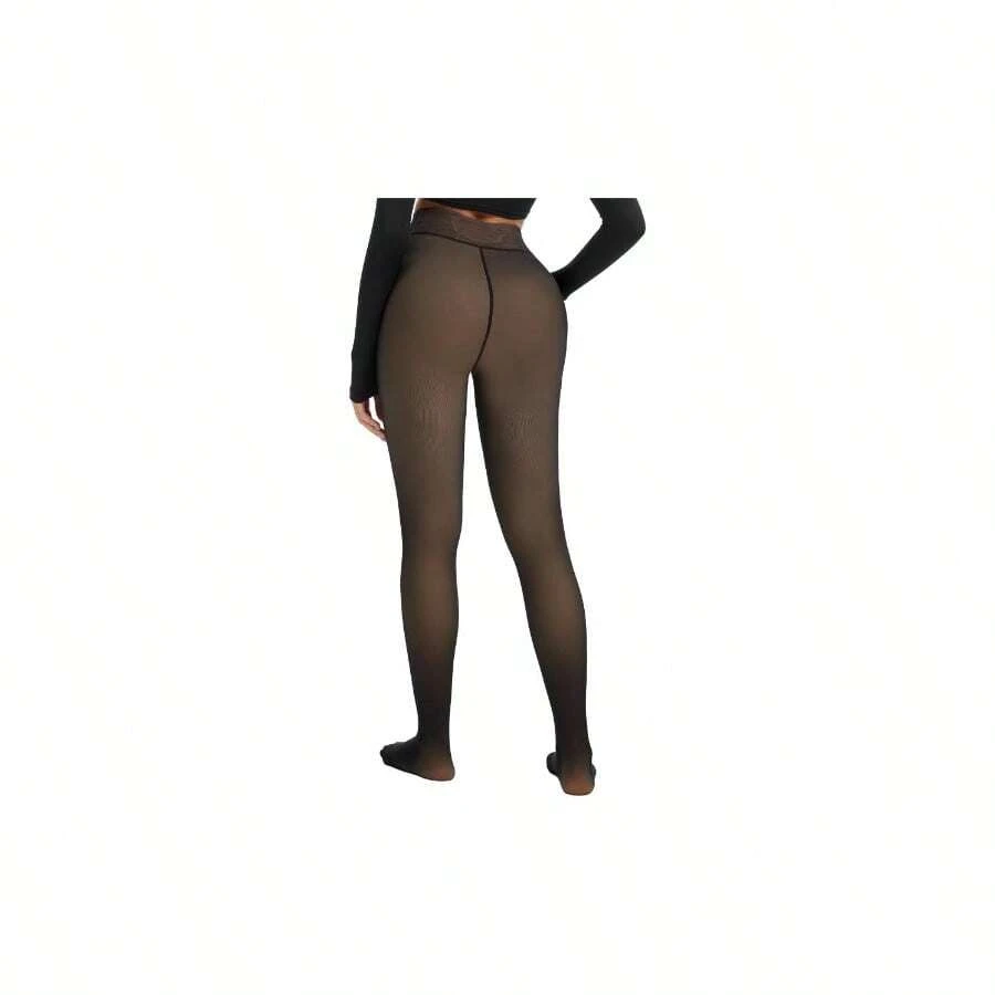 Medias forradas de felpa para mujer de 300G de grosor, una línea térmica, invierno cálido, transparente negro transparente - Medio + Negro - Ver 1