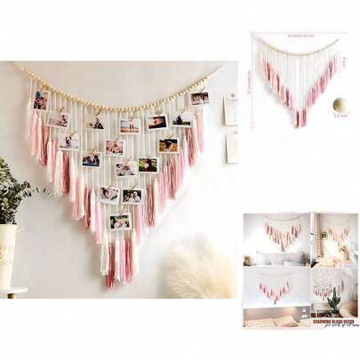 Decoracion pared, Macrame Decoracion pared, 100cm*80cm, Decoracion Otoño, Adornos para Sala, Bohemia Tejida a Mano, con Borlas Largas, Cuentas de Madera, Colgantes Decorativos (Blanco rosa)