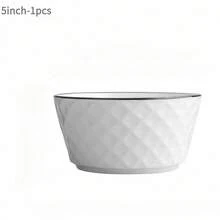 1pc/2pcs/4pcs Rose Diamond Patterned Ceramic Bowl, 4.5in/5in Pasta/Soup Bowl, Deep Ceramic Bowl, Microwave , Luxury Nordic Style Diamond Black Line Design