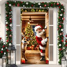 1 peça Banner de Porta Durável 2D de Papai Noel e Renas, Ideal para Entrada da Casa e Decoração de Natal ao Ar Livre
