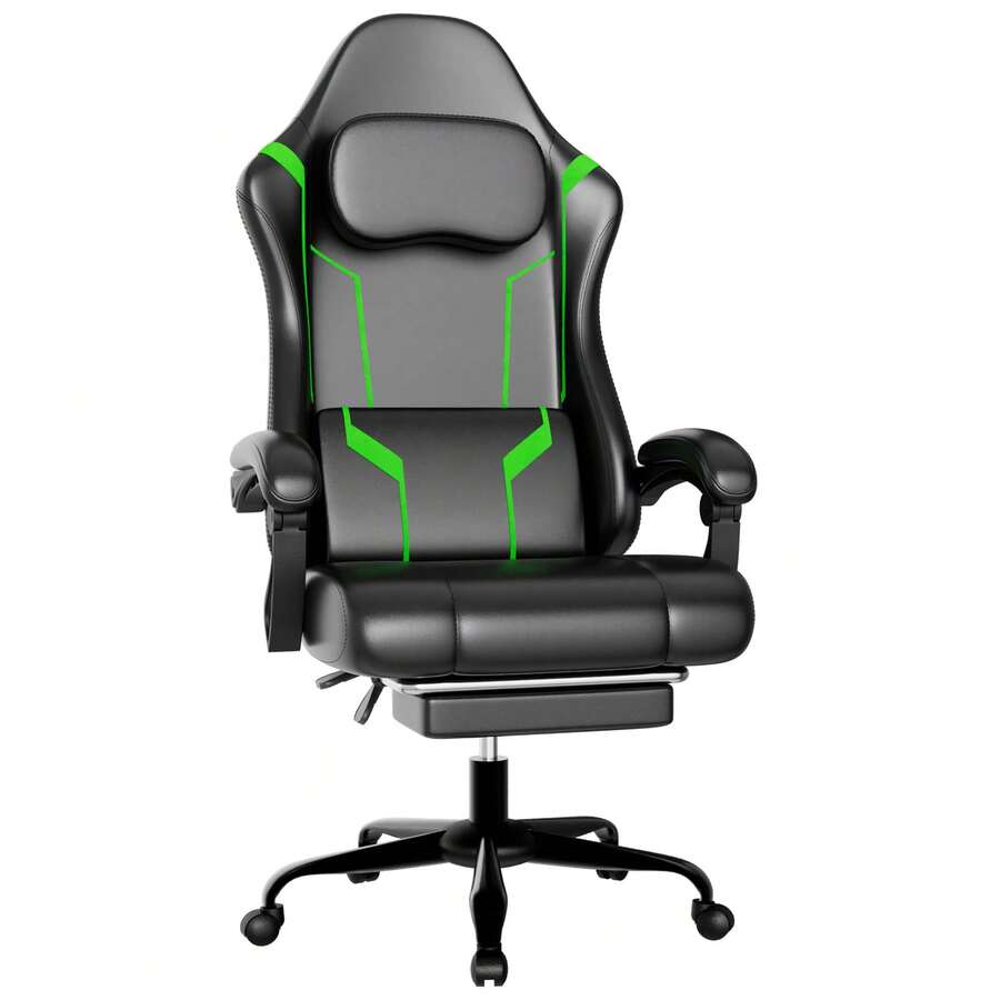 Ergonomic Gaming Chair, Gaming Armchair With Pocket Spring Padding And Footrest, Height-Adjustable Computer Chair With Swivel Seat And Headrest