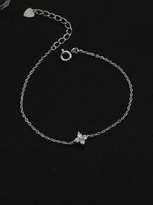 S925 Silver Plated 14K Gold Clover Bracelet For Women, Delicate & Minimalist Design, Studded With Diamonds