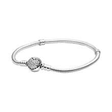 PANDORA Pandora Dazzling Heart-Shaped Chain Snake Bracelet Basic DIY Snake Bone Bracelet Couple Basic Bracelet 925 Silver Girlfriend Gift Birthday Gift Christmas Gift Mother's Day Gift - Silver - View 3