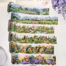 6 Rolls Of Starry Night Curtain Series Packaging Sealing Stickers Suitable Various Scenes, Scrapbooking Diary Decoration, Phone Cup Stickers Notebooks Accessories Trash Journal Decorative Stickers, Art And Decorations, Party Gifts - Small Town Wild Series Volume 6 - View 3