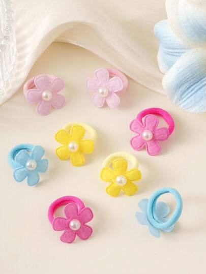 10pcs/Pack Colorful Random Luxury Faux Pearl Flower Hair Scrunchies/Hair Tie, Cute Girls Hair Accessories ,Makeup ,Ponytail Holders ,Hair Elastics ,Hair Rubber Bands ,Hair Rope