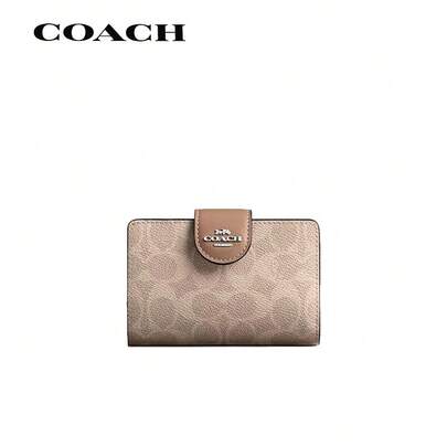  COACH Signature Canvas 13 Women's Coin Purse With Classic Logo Snap Closure
