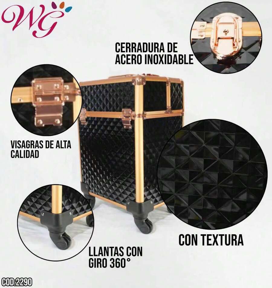 Maletín Neceser Cosmetiquera Carrito Maquillaje Con Ruedas - Negro - Ver 1