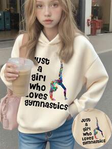 這款長袖連帽運動衫印有「Just A Girl Who Loves Gymnastics」圖案，舒適且時尚，是秋冬季節休閒穿著的理想選擇。 - 杏色 - 查看 8