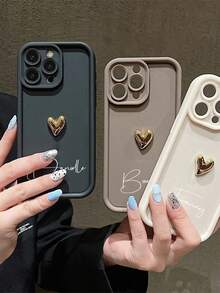 Ốp điện thoại tùy chỉnh, thiết kế nhiều lớp, chữ hình trái tim 3D màu vàng bao phủ toàn màn hình, chất liệu silicon bảo vệ toàn diện, tương thích với Samsung/Apple/16promax/15/Xsmax/14/Xs/13xr12pro11 và các dòng điện thoại khác. - màu đen - Xem 2