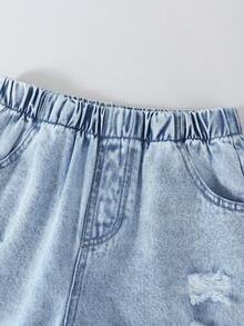 2 件套女孩休闲甜美风格服装，简单舒适的粉色吊带背心和百搭破洞牛仔裤套装，秋冬新品