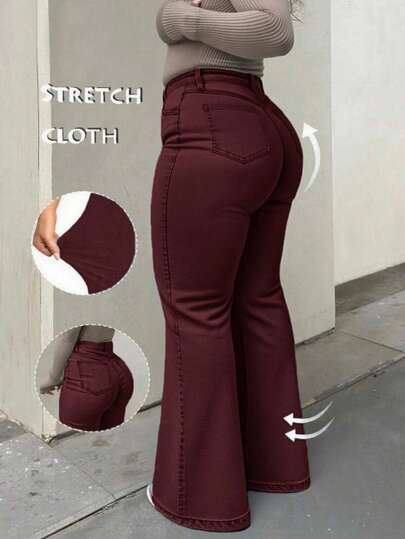 Plus Size Christmas Casual Washed Flare Jeans