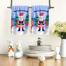2PCS Christmas Kitchen Towels Merry Christmas Santa Claus Tree Dish Towels, Aesthetic Design, Fine Workmanship, Highly Absorbent, Suitable For, Gym, Dining Room, Outdoor, Winter Decor Gift