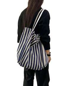 Nuova borsa a spalla da donna a righe per l'autunno/inverno, borsa a righe di moda, casual con grande capacità, borsa a tracolla minimalista adatta per studenti universitari, studenti delle superiori, pendolarismo per il lavoro, shopping, viaggi, fitness, abbinabile a vari outfit