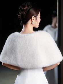 1. Solid Color Faux Fur Shawl, Autumn/Winter Warm Fluffy Scarf, Plus Size Bridal Party Wrap, Suitable For Daily Wear, Weddings, Banquets, Events - A - View 5