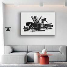 Framed  Canvas Print- Hair Salon Wall Art Barber Shop Hair Tools Pictures  Poster Wall Art Creative Decoration Suitable For Living Room Office Kitchen Home Decoration - 框架 - 查看 4