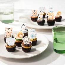 D70 PCS Edible Jungle  Animal Theme Cupcake Toppers Animals Birthday Cake Decorations Edible Jungle Animals Cupcake Picks For  Animals Theme Baby Shower Birthday Party Plies - 設計1 - 查看 3
