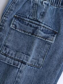 1pc Boys' Fashionable Minimalist Mid-Blue Straight Wide-Leg Jeans, New Autumn/Winter