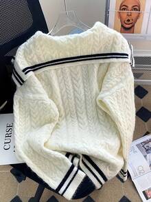 新款女士时尚休闲蝴蝶结针织毛衣，百搭柔软长袖上衣 - 杏色 - 查看 3