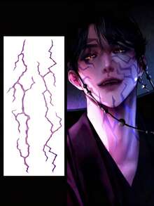 ملصق وشم مؤقت مقاوم للماء بتصميم البرق الأرجواني لليد، لفترة طويلة