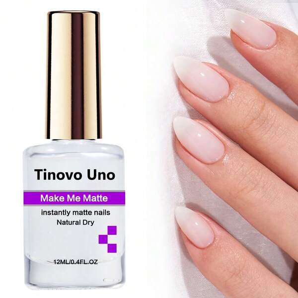 Tinovo Uno Fortalecedor de uñas mate de terciopelo, acabado brillante, fórmula de secado rápido sin hornear, aspecto suave y elegante, perfecto para manicuras en casa, uso adulto, 12ml