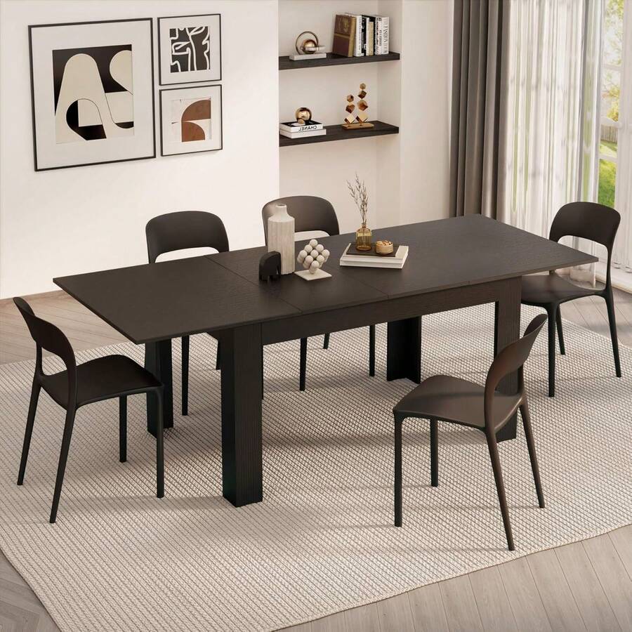 Mobili Fiver, Mesa de Comedor fácil y Extensible, 55.1 x 35.4 Pulgadas, Color Negro Ashwood, Fabricado en Italia - blanco (ceniza blanca) - Ver 1