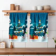 2PCS Christmas Kitchen Towels Christmas Tree Snowman Gift Candy Cane Dish Towels, Contemporary Style, Soft Microfiber, Quick Dry, Suitable For, Gym, Travel, Dining Room, Winter Decor Gift