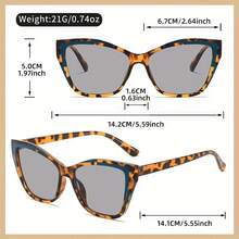 Gafas de mujer con montura de ojo de gato, bloque de color y estampado de leopardo, adecuadas para uso diario y fiestas de moda - Marco negro, marrón - Ver 4