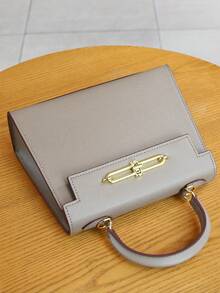 2025 高端时尚女士手提包，优雅小巧的棕榈纹理包，OL通勤多功能工作包，奢华立体小方包，女士单肩斜挎包 - 灰色 - 查看 4