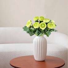 Artificial Ranunculus Flowers With Real Touch Stem, Silk Ranunculus Flowers(10 Pack) (White)-KF - Green - View 6