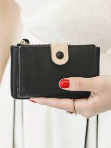 MIYIN Fashionable Contrasting Colors Keycase For Women, Keycase -Fits Most Keys, Multifunctional Bifold Hasp Coin Purse For Daily,Lightweight Portable Key Storage Bag With Card Slots & Zipper Pocket, Simple And Compact For Home Use