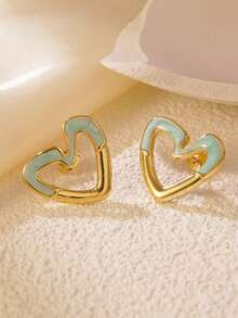 1 Pair Fashionable Minimalist Rainbow Hollow Heart Stainless Steel Earrings, Suitable For Women To Wear To Parties Or Travels