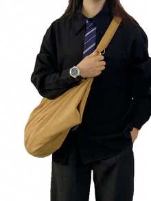 Große Kapazität einfarbiges Muster Schultertasche, weicher Cord Stoff, Damen Umhängetasche, lässige vielseitige Shopper Tasche, geeignet für Arbeit, Studium, Reisen