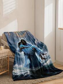 1 pieza Manta de franela con estampado de Jesús y María en el mar, adecuada para decoración de habitación, hogar, picnic y viaje. Una manta suave y esponjosa, regalo ideal para familia, amigos, usted mismo, Acción de Gracias, diario, cumpleaños, vacaciones, todas las estaciones
