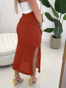 Women Sweater Skirts - 亮橙色 - 查看 2